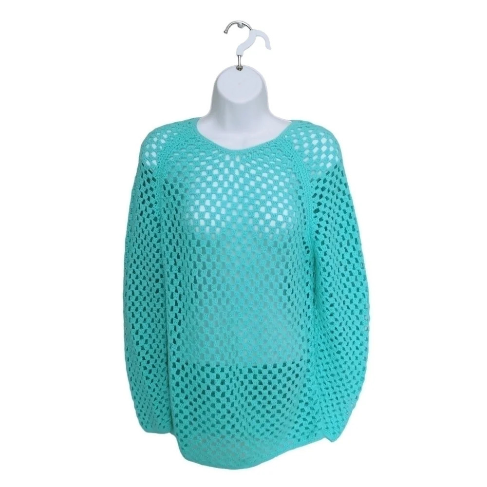 Turquoise Knitted Tunic/Sweater/Pullover/Beach Cover Up M